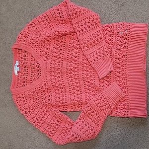 Boden Womens Crochet Knit Summer Sweater Size 4 Coral Pink Round Neck Casual Top